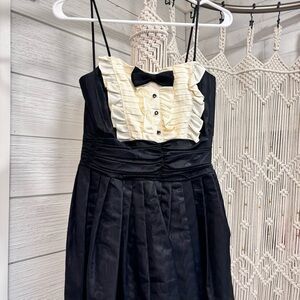 Vintage Retro 80s Tuxedo Dress Goth Prom Wednesday Balck White Bowtie XS